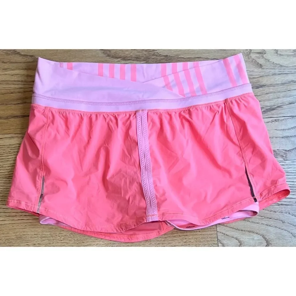 Lululemon Run Pace Skirt Pop Orange Pink Bleached Coral Ocean Stripe Sz 8